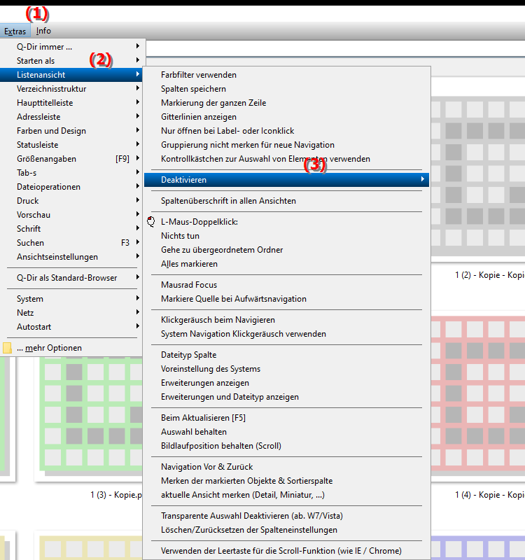 Wie kann ich Optionen in der Listenansicht im Datei Explorer deaktivieren